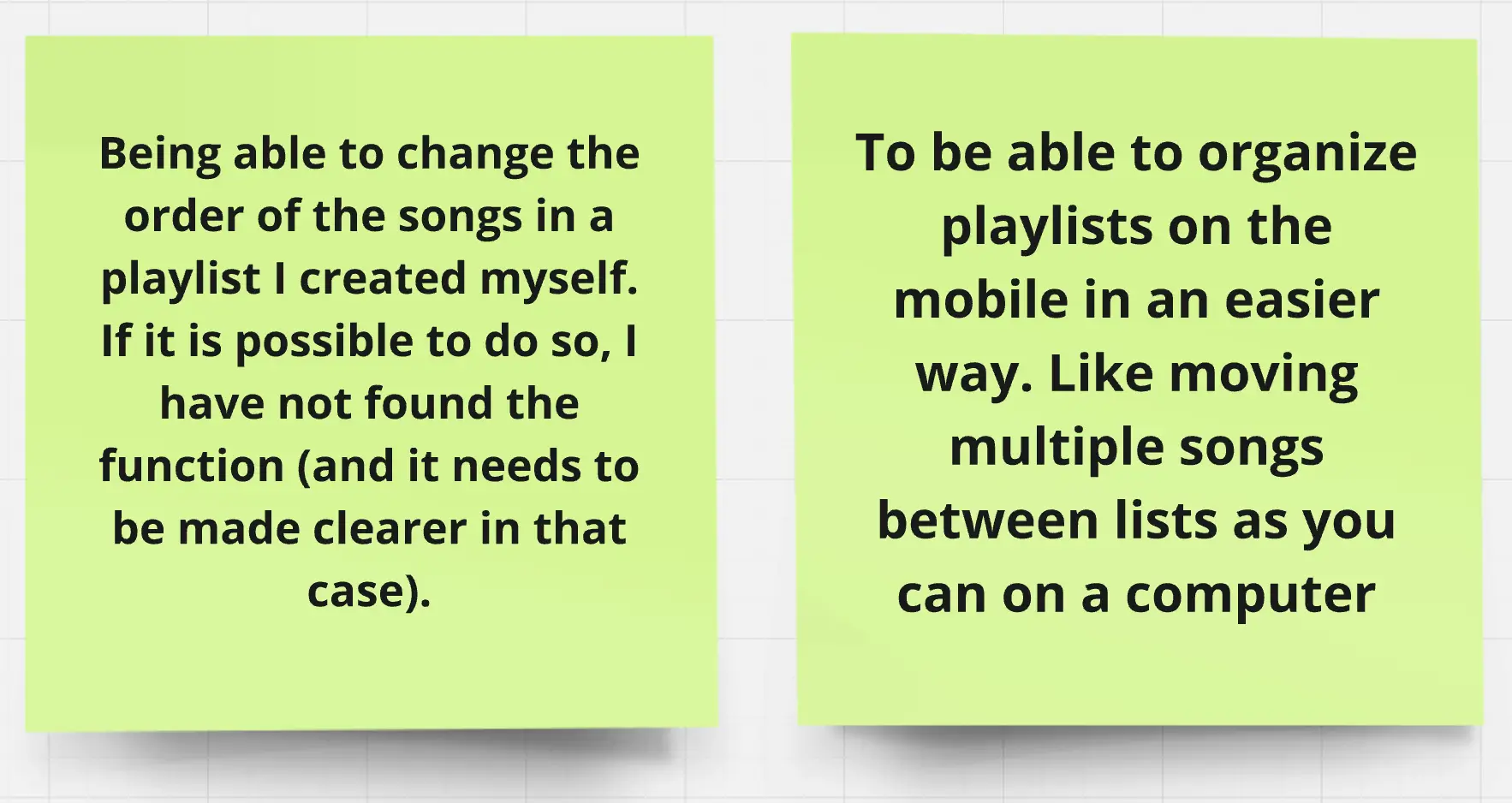 Two Post-it with the insights that would be the foundation for this assignment