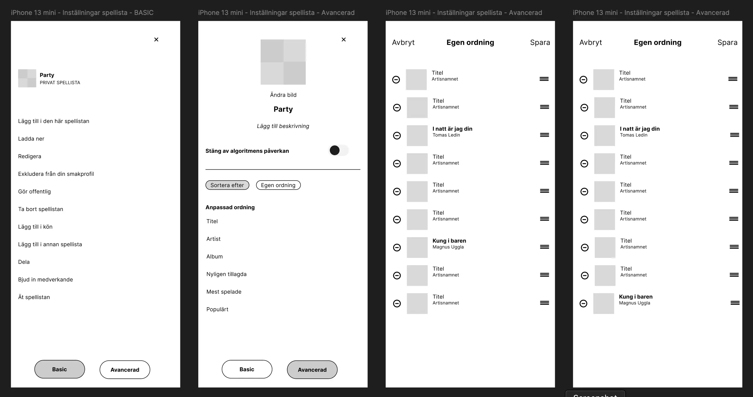 Low-fidelity wireframes made in Figma as a clickable prototype with the concept Two stage edit